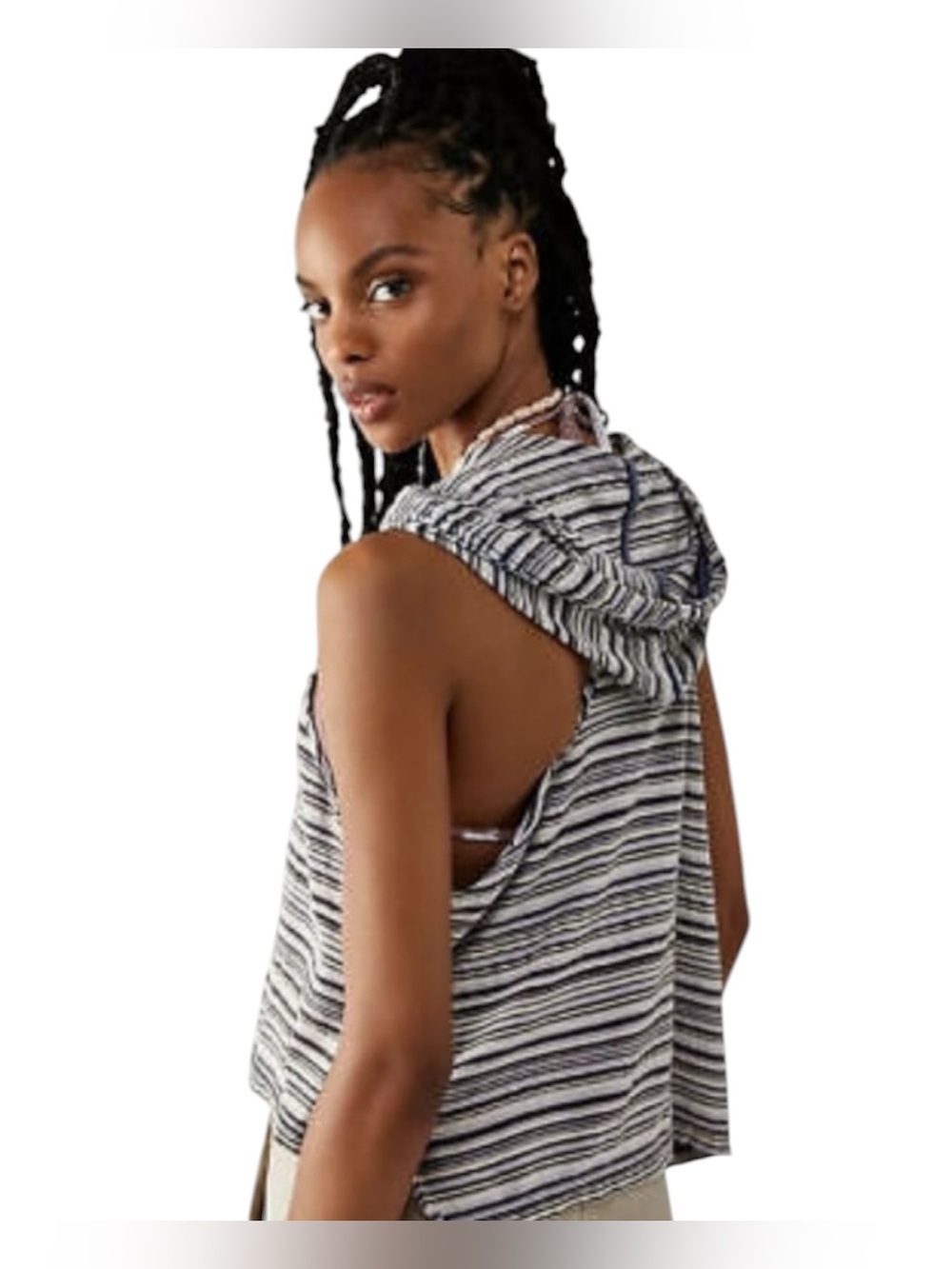 We The Free Free People Blue Striped Racerback Hoodie M Hippie Festival Boho Top